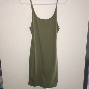 Olive green spaghetti strap mini dress